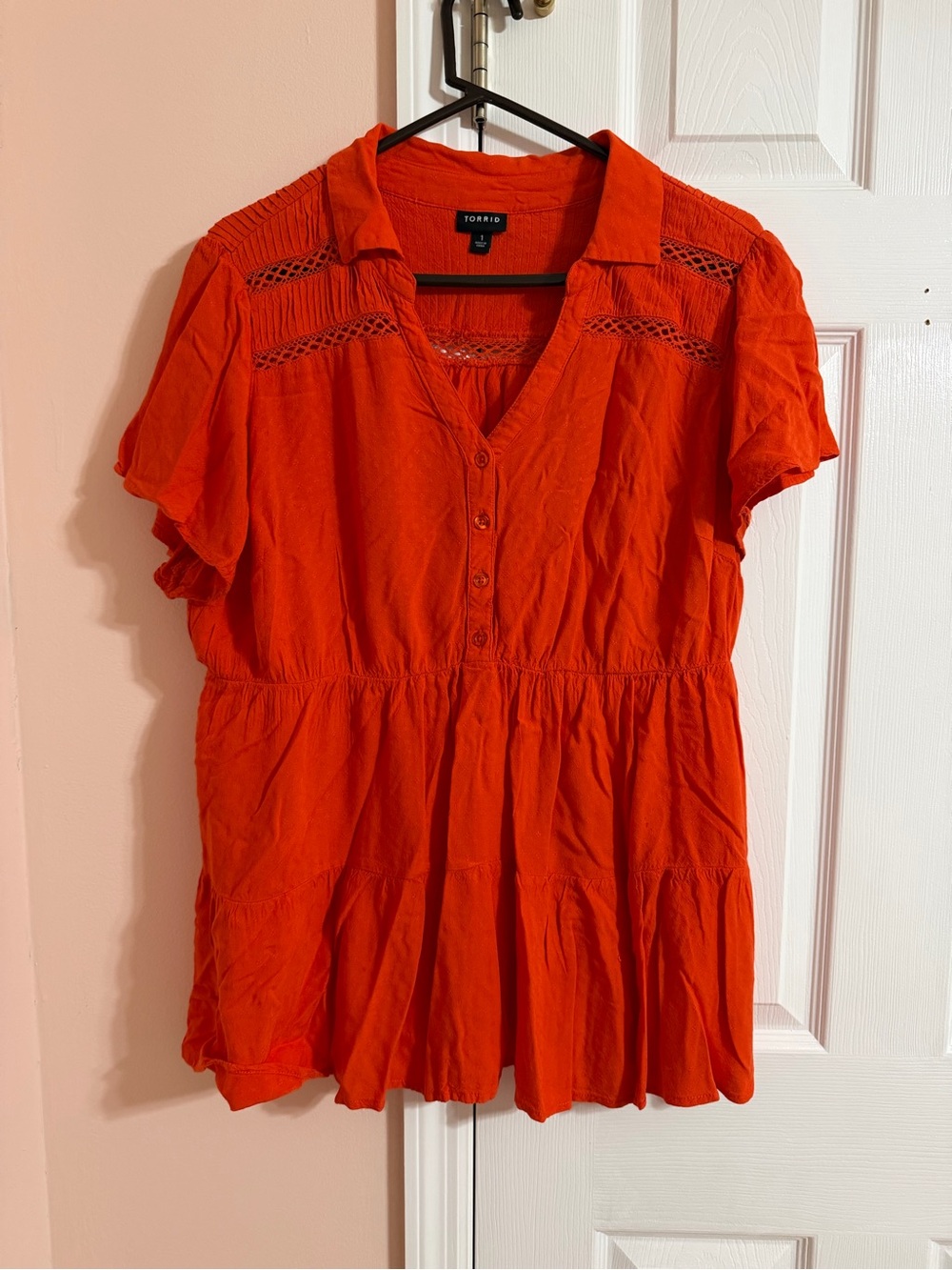 torrid Bright Orange Button-Front Peasant Tunic